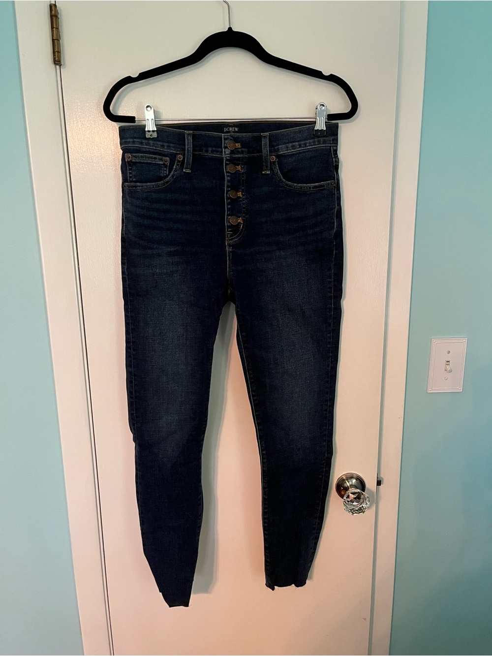 J. Crew Dark Blue High-Rise Button-Fly Skinny Jeans